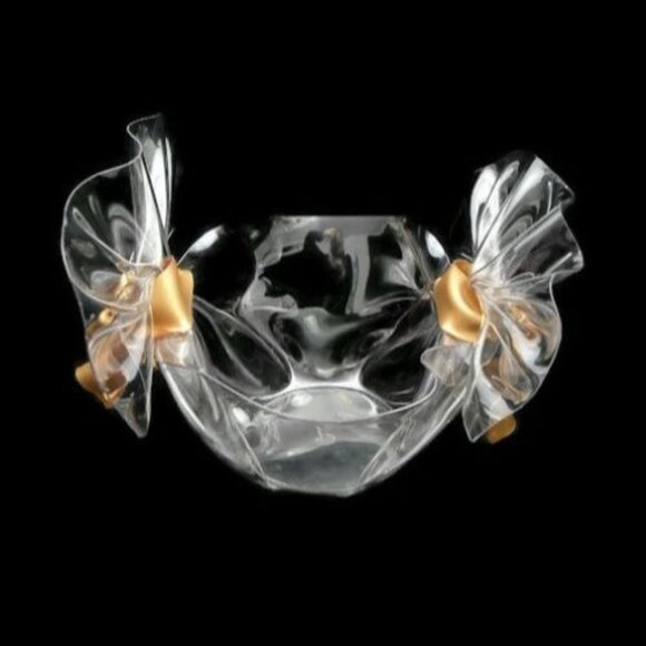 Vintage C T Designs Lucite Bowl With Gold Ribbon Accents - Picture 1 of 9